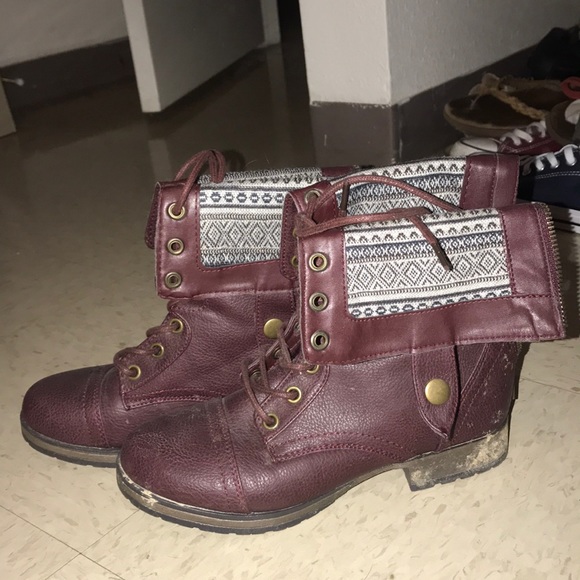 womens burgundy combat boots
